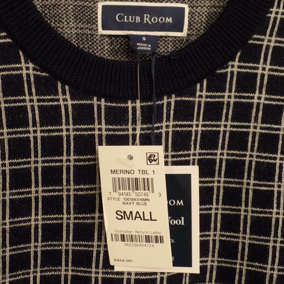 CLUB ROOM Men's Pullover Sweater - Small - Navy Blue & White - NWT - Picture 2 of 3